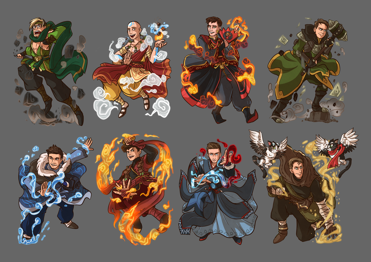 Tier 7 x A:TLA standalone renders (ft. L to R, top to bottom: Brenji, Sideshow, Wyatt, Reinforce, Kurt, Jake, Jaws, & Custa + Bo & Arya, Custa's cats.)