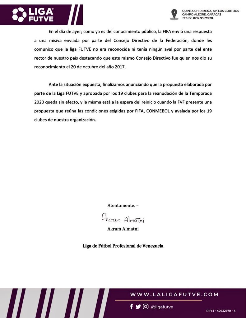 📃 ¡𝗖𝗢𝗠𝗨𝗡𝗜𝗖𝗔𝗗𝗢 𝗢𝗙𝗜𝗖𝗜𝗔𝗟!  De la <a href="/LigaFUTVE/">Liga FUTVE</a>! 🇻🇪⚽