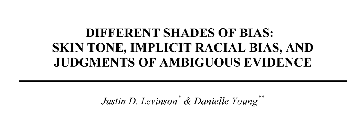 494/ "The perpetrator's skin tone ... significantly affected evidence judgments. Participants who saw the photo of the perpetrator with a dark skin tone judged ambiguous evidence to be significantly more indicative of guilt than participants who saw ... a lighter skin tone."