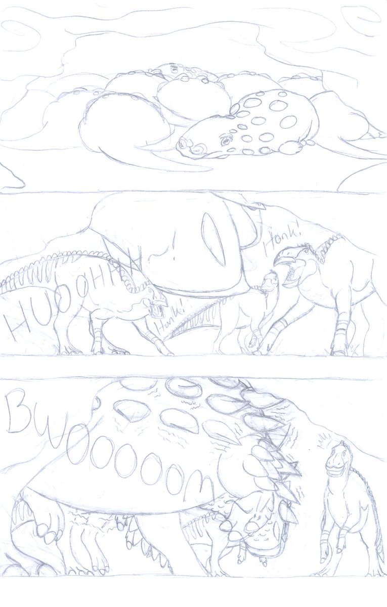 roukaryu's tweet image. #Zuul often must defend its nest from orchestras of #Brachylophosaurus, which will readily eat rotting wood. Sending infrasound through its body, it resonating bellows and vibrating spikes make for an intimidating display. All to keep its offspring safe.
#DinoZuul #FossilFriday