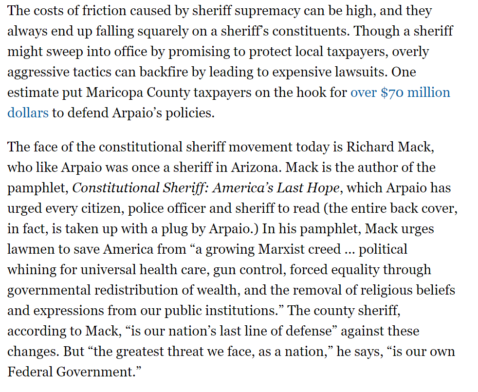 PROBLEM  CORRECTIONS "Constitutional Sheriffs" selectively enforce the law and violate individual rights to appease majority. Remove renegade Sheriffs whose selective enforcement violates civil rights.See https://theappeal.org/the-power-of-sheriffs-an-explainer/ and see  https://www.politico.com/magazine/story/2017/09/01/joe-arpaio-pardon-sheriffs-movement-215566