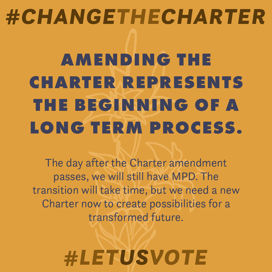 Amending the charter is the beginning of a long-term process. The charter amendment gives us possibilities for a transformed future.  #ChangeTheCharter  #LetUsVote 3/10