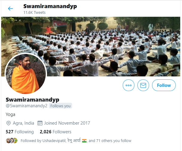 #कोरोनविजय ट्रेंड में जिन्होंने सक्रिय भूमिका निभानेवाले पतंजलि के 
कार्यकर्ताओं को आप सभी फॉलो करें व
आपस में एक दूसरे को फॉलो बैक देकर उत्साहवर्धन करें,
जो ट्विटर पर सक्रिय होंगे उनको प्रोमोट किया जायेगा,

Take a look at Swamiramanandyp
x.com/Swamiramanandy2