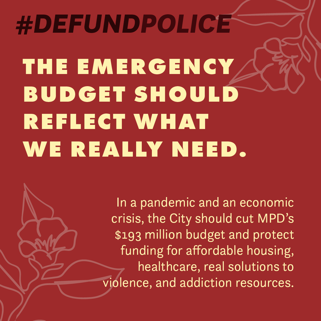 The budget process is also coming. The city should cut MPD and protect funds for affordable housing, healthcare, violence prevention, addiction treatment.  #DefundPolice 7/10