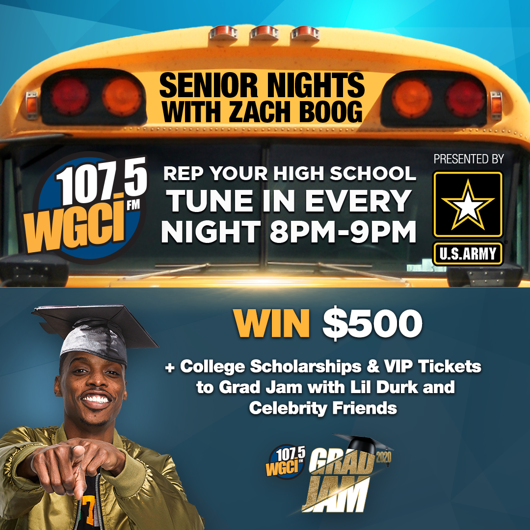 WGCI's tweet image. 🗣️Calling all high school seniors! Enter for your chance to win $500 CASH, a Scholarship, &amp;amp; register for VIP meet &amp;amp; greet tickets to our #GradJam Zoom Fest with @lildurk &amp;amp; Friends, hosted by @ZachBoog Presented by @ArmyChicago!
ow.ly/LTmL50AsaQr #ArmyTeamChicago