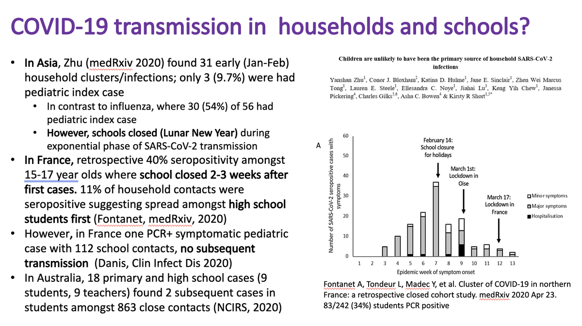 7/ @ 19:55, in non-U.S. outbreaks, having child be the index case is very unusual, especially w/ young kids. Main concern is Multi-system Inflammatory Syndrome, subject of recent  @NEJM publication:  https://tinyurl.com/y7lwk5rg . Still rare but increasing incidence, so it's a concern.