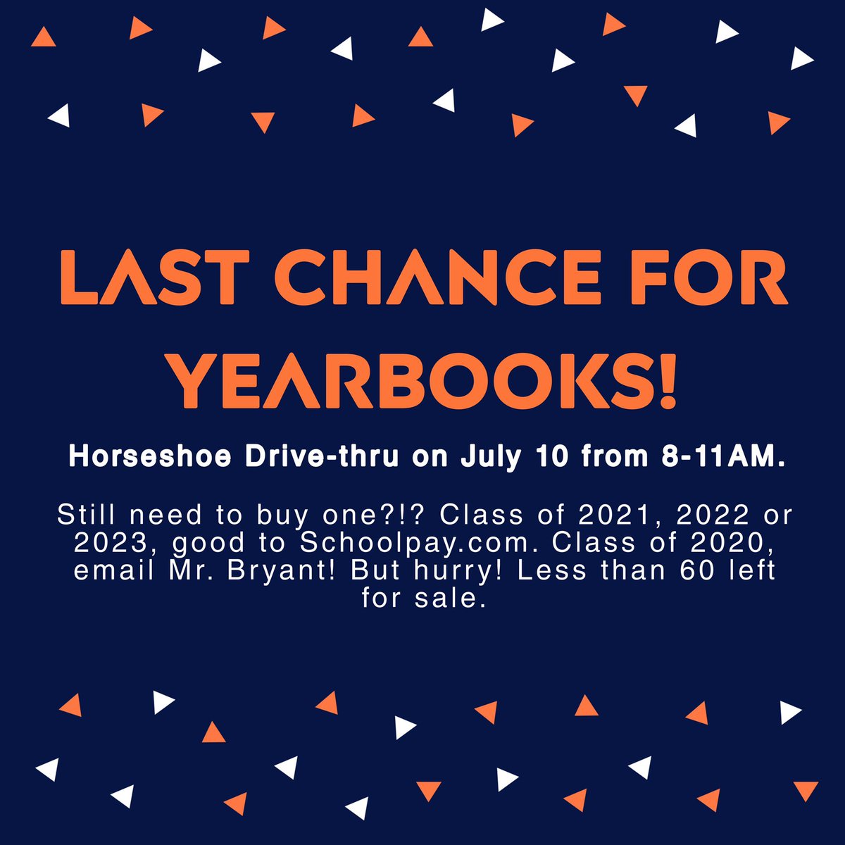 DON’T FORGET!! TOMORROW IS THE LAST DAY TO PICK UP YOUR YEARBOOK!!!