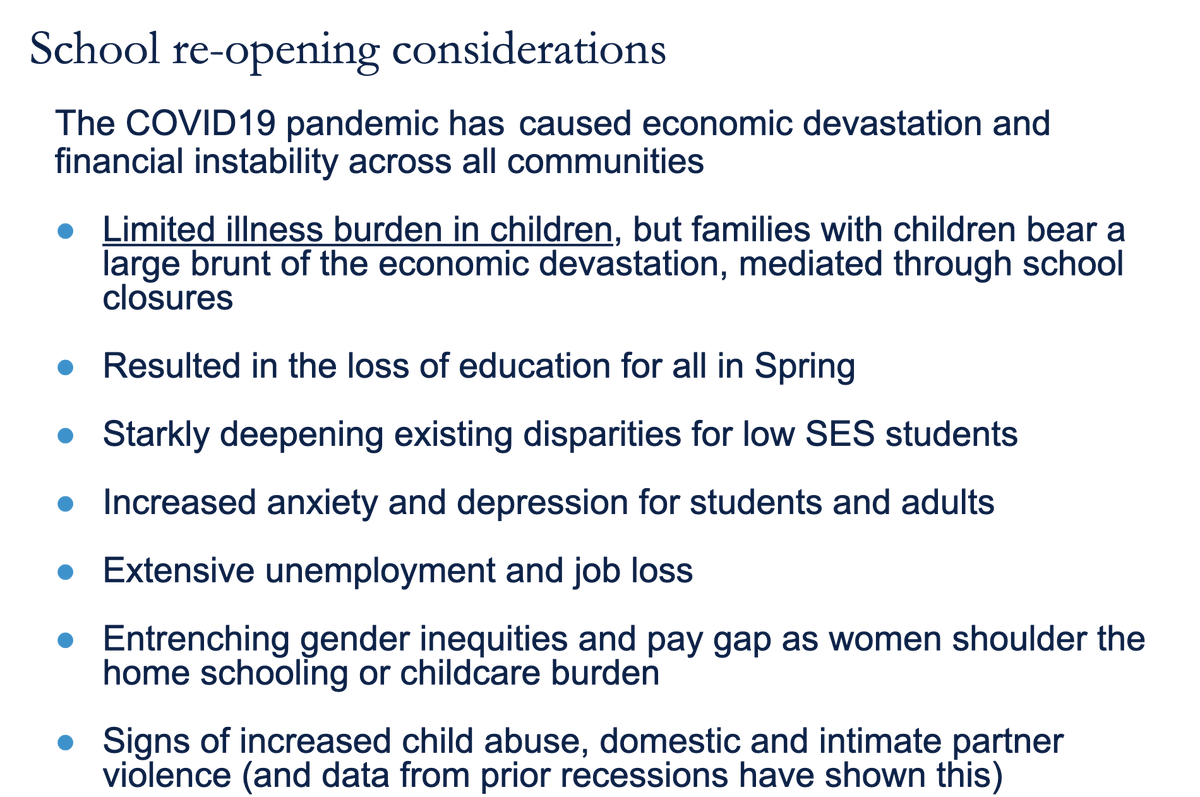 8/ Next segment: Should and can we open the schools? Starting @ 31:30, Naomi Bardach and Liz Rogers, pediatricians  @UCSF, discuss. While opening up is not without risks, it’s become clearer that risks of keeping schools closed are actually quite high, below.