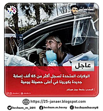 جامعة جونز هوبكنز: أكثر من 65 ألف إصابة جديدة بـ #فيروس_كورونا في الولايات المتحدة
