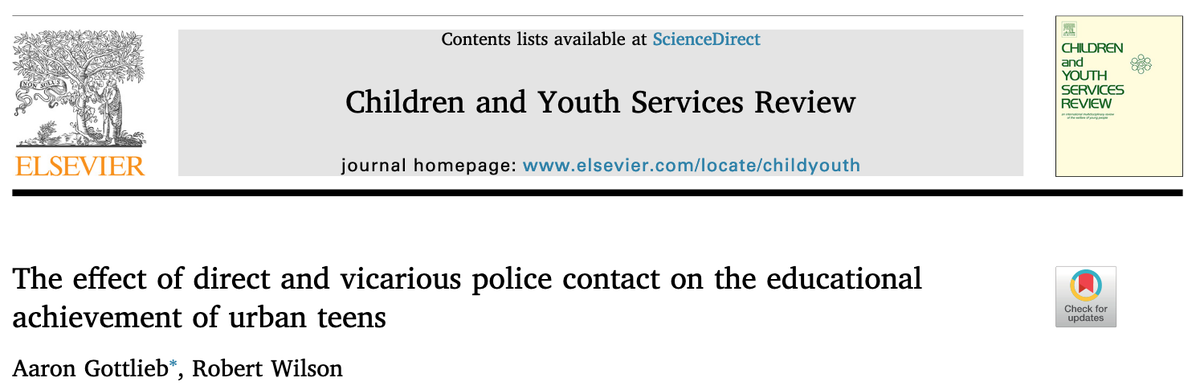 498/ For urban teens "direct police contact (arrests and stops that do not result in arrest) are associated with reductions in GPA. Second, we find that experiencing vicarious police contact is also associated with reductions in GPA."