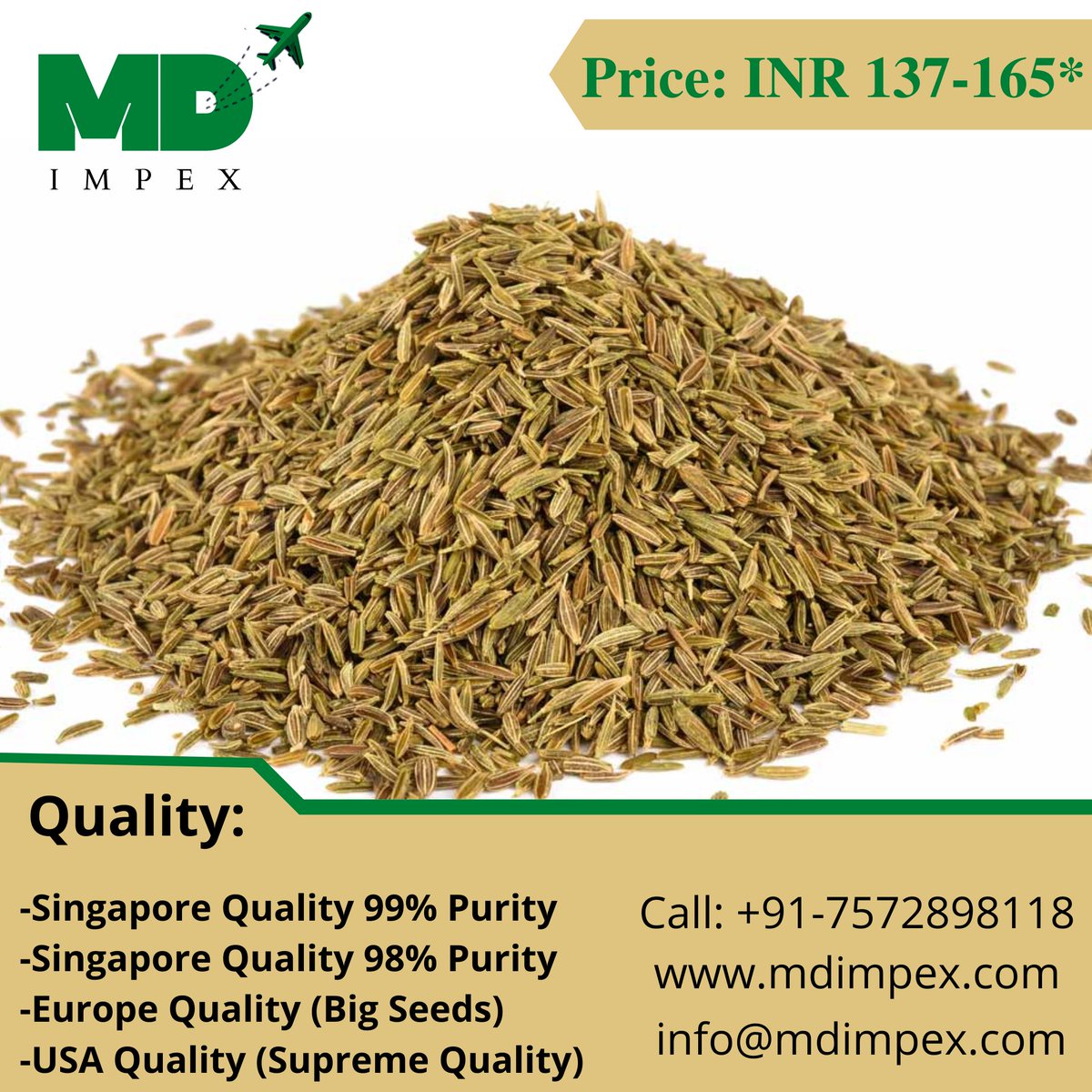 mdimpex_india's tweet photo. We offer: Cumin Seeds
Origin: Gujarat, India
Quality: Singapore, European &amp; USA Quality
Website: https://t.co/mBNWFOZ06c

#fennelseeds #india #turkey #usa #germany #africa #europe #france #spain #georgia #uk #ireland #brazil #thailand #vietnam #indonesia #australia #SriLanka https://t.co/yw2mlcsgC2