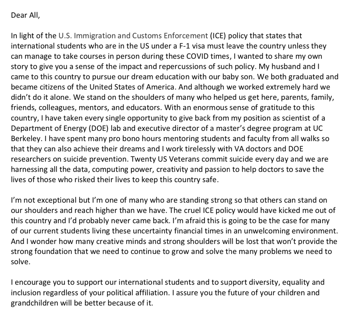 sncrivelli's tweet photo. I wanted to share my thoughts on the ICE policy on international students https://t.co/i7eW5yDRFZ