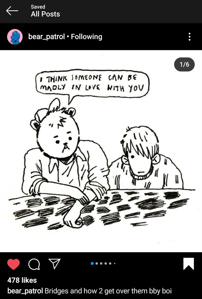 idk if they have twitter but  @bear_patrol on ig has made comics that stayed w me bc it always has something to say that im always relating to somehow. same with  @deepdarkfears, i really want to buy the book, it's such a great concept