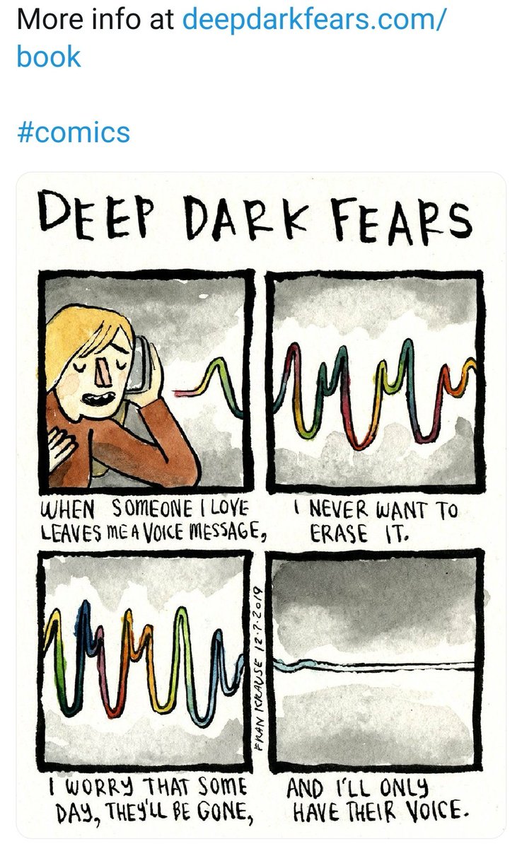 idk if they have twitter but  @bear_patrol on ig has made comics that stayed w me bc it always has something to say that im always relating to somehow. same with  @deepdarkfears, i really want to buy the book, it's such a great concept