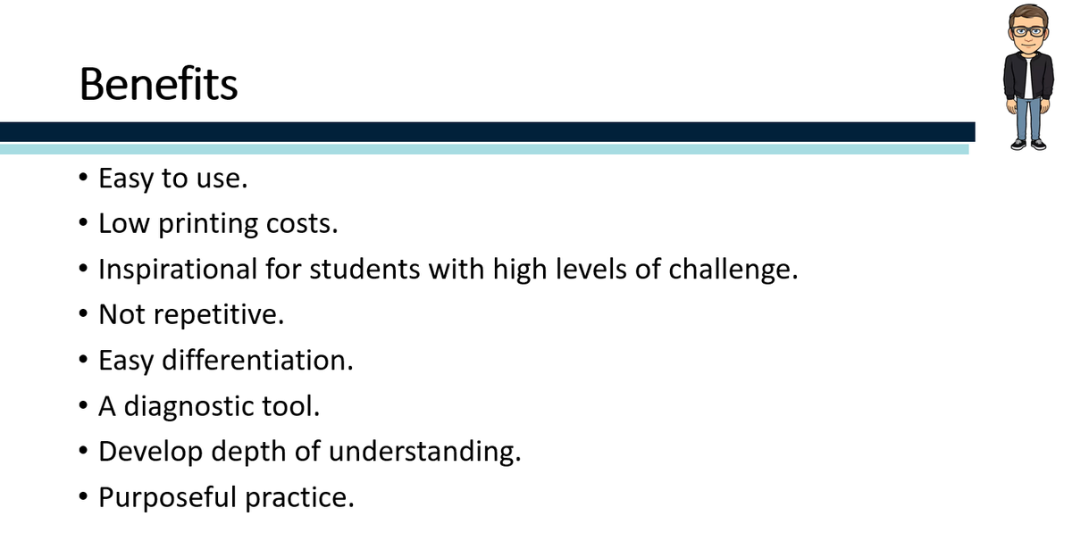 taylorda01's tweet photo. If you'd like to catch up, ResourceFULL #6 with me is here: https://t.co/0hYKTnmNBJ
At #Mathsconf22, delegates presented these as the benefits of using IDQs: https://t.co/AEYZQ8nGsB