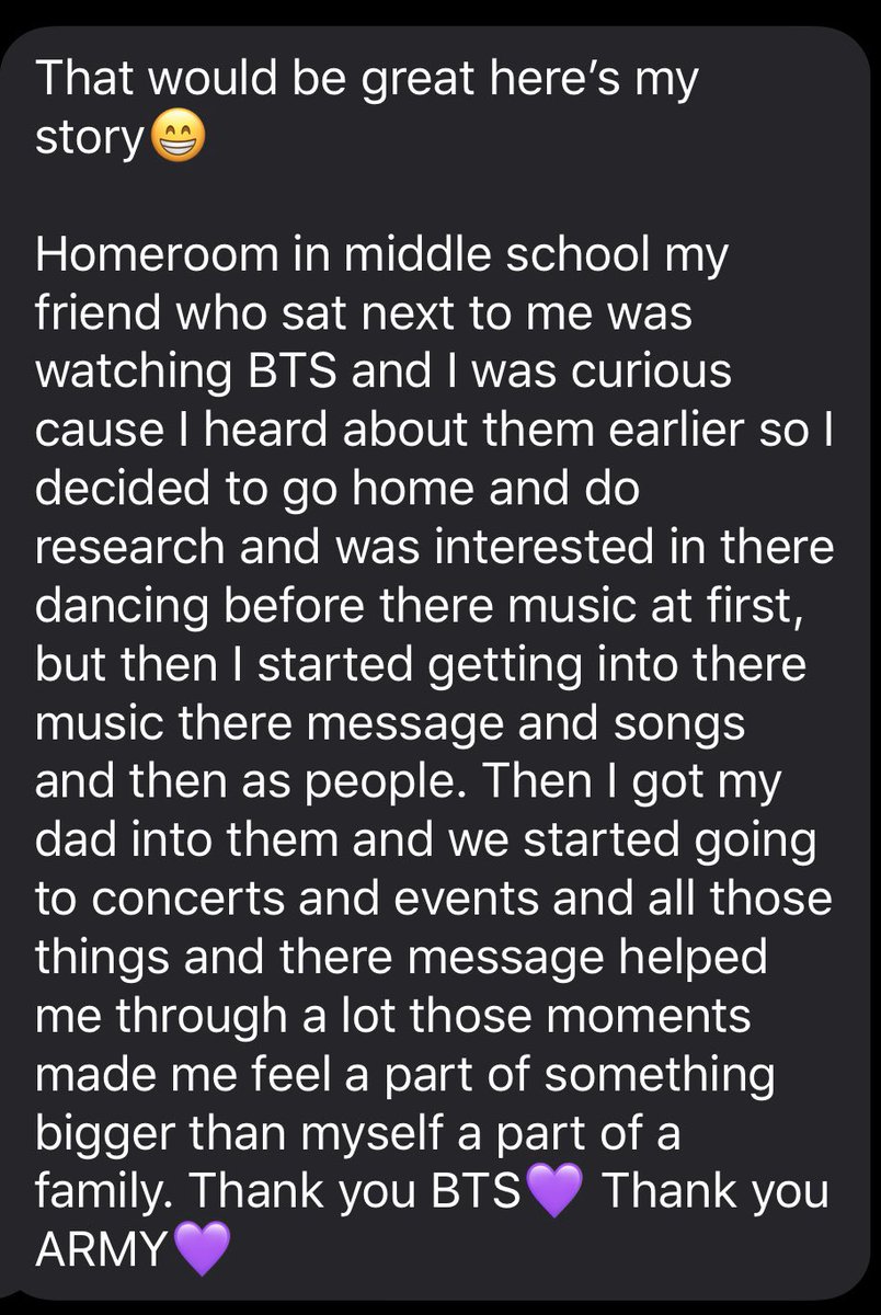 JFB888's tweet photo. @USBTSARMY @BTS_twt Here’s my daughter’s story (she doesn’t have Twitter so I asked her if she’d like me to share for her.
(Also, as of 9/17 I became an ArmyDad 💜and I am very proud of that)
#UpliftYourSpiritWeek #ARMYDAY_SpiritWeek
From my amazing daughter Jensen: https://t.co/AiDnIEQFo1