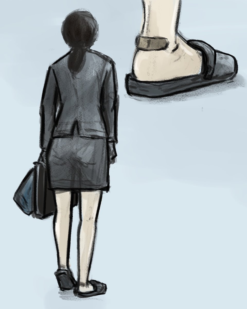 この前 夕方の駅でスーツにクロックスの 足首に絆創膏を貼った女の人を見て Ku 秋野 ひろ マンガ家のイラスト