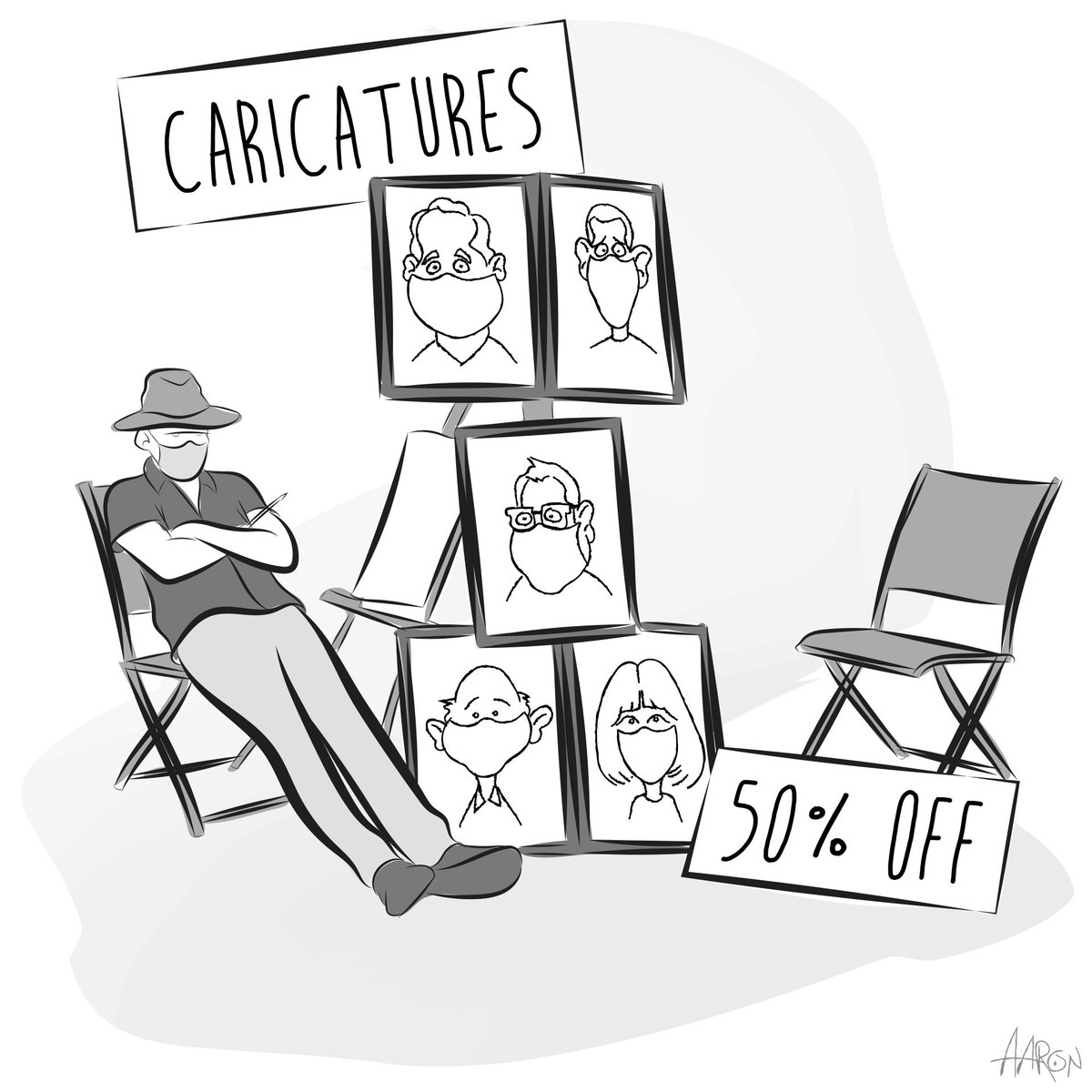 Oh the irony! At least I can laugh at this funny cartoon,  it  pretty much  sums  up  the  life  of  a  caricaturist  at  the  moment.  Joking  aside  I  feel  grateful to be in good health, my time will come again ❤️🎨🌈💙👍