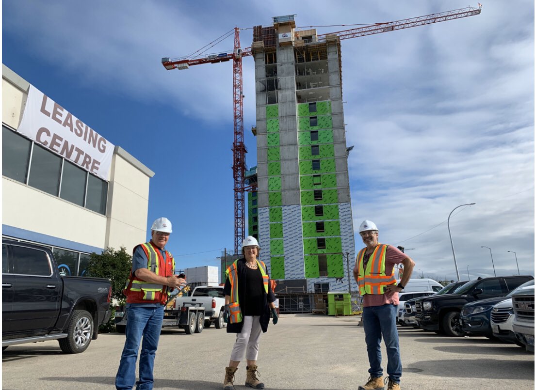 JaniceLukes's tweet photo. A view like no other! literally on top of ‘The Arc’ Student Housing tower Pembina &amp; Bison. This project will benefit so many! Thanks Henry! You’re a spectacular City building partner &amp; home town champion! Many great partnerships! @LedcorGroup @jwinUP #ARK #CampusSuites https://t.co/BQbvACONIu