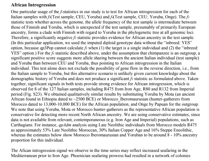 While 8 of 11 samples from early 1st millennium BC were an EEF/IE mix, interestingly an Etruscan sampled was half North African & half Iron Age Italian in ancestry, possibly the child of a Carthaginian seafarer & a local Etruscan woman.