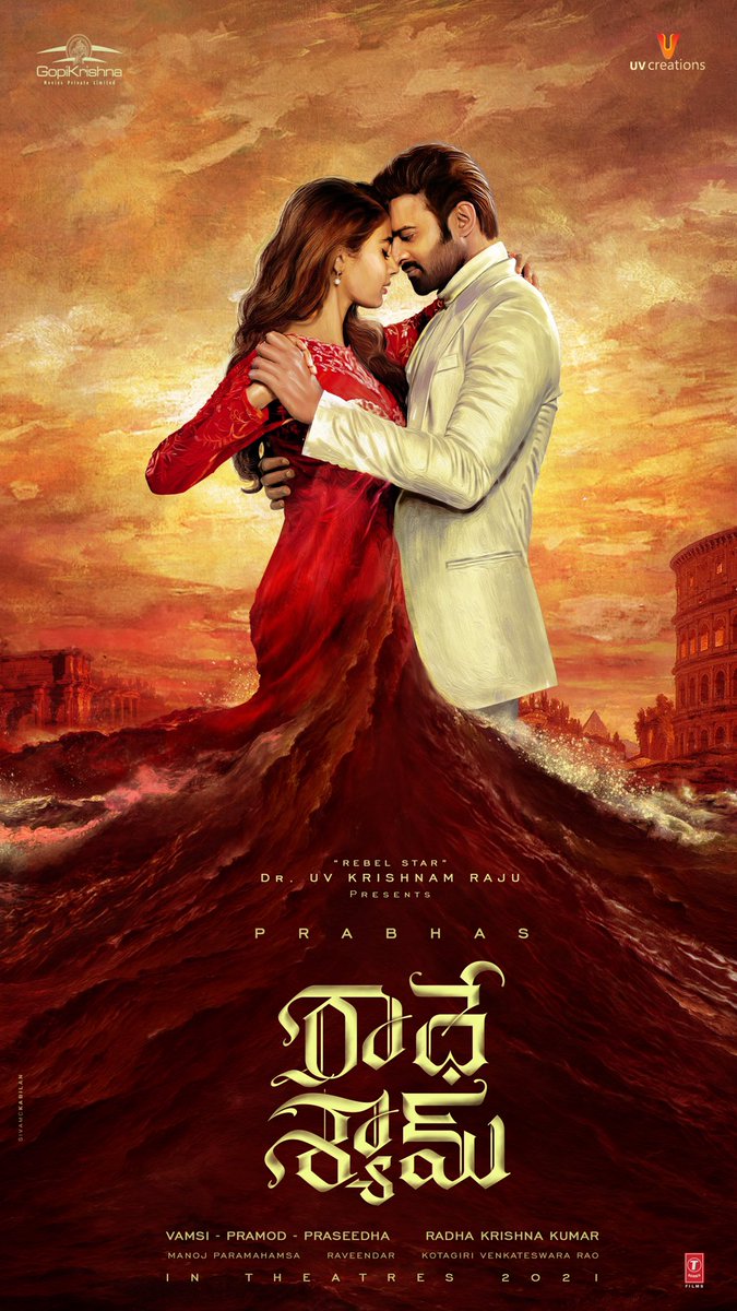 FanKickTolly's tweet photo. THE WAIT IS OVER #RadheShyam is the title of #Prabhas20  Costars #PoojaHegde 
#Prabhas #RadheShyamFirstLook #Prabhas20FirstLook @hegdepooja @RadheShyamFilm https://t.co/38ISbqtrDD