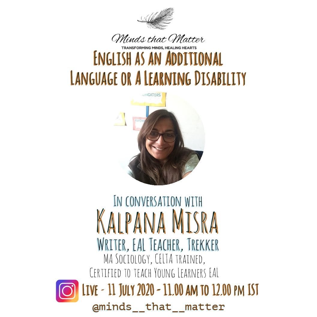 This Saturday, 11th July 2020 from 11.00 am to 12.00 pm IST (9:30am UAE Time). 

Don’t forget to join us. 

#specialeducation #specialeducationawareness #specialeducationteachers #remedialstrategies #challengingbehaviors #enlightment #TalkingHeads #specialneeds #SEND