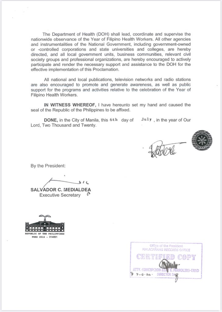 ABSCBNNews's tweet image. President Duterte declares 2020 as the “Year of Filipino Health Workers | via @arianne_merez