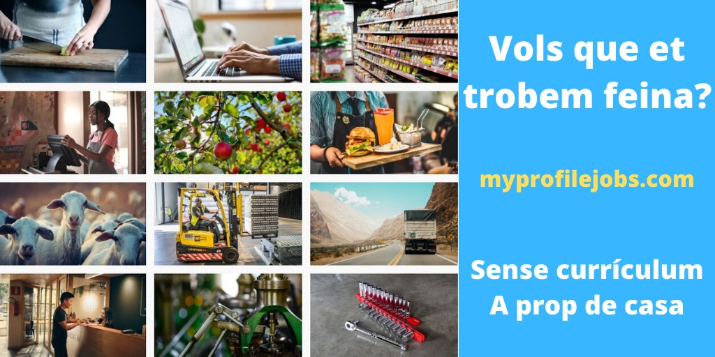 myprofilejobs's tweet photo. Vols que et trobem feina?
Dóna't d'alta un cop, sense currículum. A la distància màxima i el sou que prefereixis.

https://t.co/JXWkKWPdjd

#feina #ofertafeina #feinaactiva #treball #Tarragona #Lleida #Barcelona #Girona #myprofilejobs https://t.co/3pz1UEqf4s