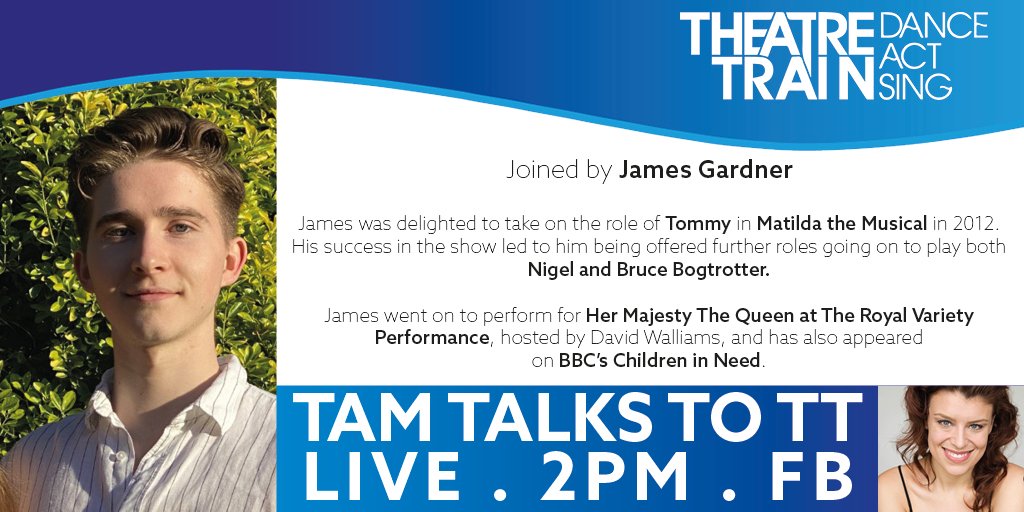 TT_Romford's tweet photo. 📣It's time for the announcement of this week's #TamTalks to TT guest, drum-roll please... 🎭
￼
This #Saturday our guest is 🌟 #JamesGardner 🌟

James has starred in #MatildatheMusical, performed on Children in Need &amp; 👑 #TheRoyalVarietyPerformance!

#jamesgardner #theatretrain https://t.co/H34xR25cJa