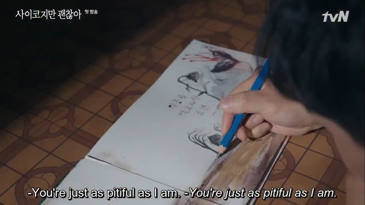 a thread of meaningful scenes from  #ItsOkayToNotBeOkay  #PsychoButItsOkayThis foreshadowing from the very first episode. After watching this, I knew there was no backing out from this drama.