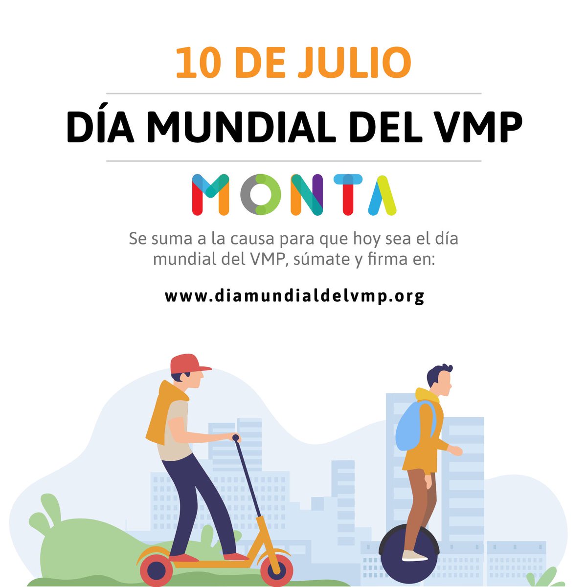 AppMonta's tweet photo. Muévete con seguridad, muévete con libertad. Por una movilidad sin atascos y sin contaminación. Firma para establecer el 10 de julio #DíaMundialdelVMP  https://t.co/WnmuyBkXsA #vmp https://t.co/NtvCOptc85