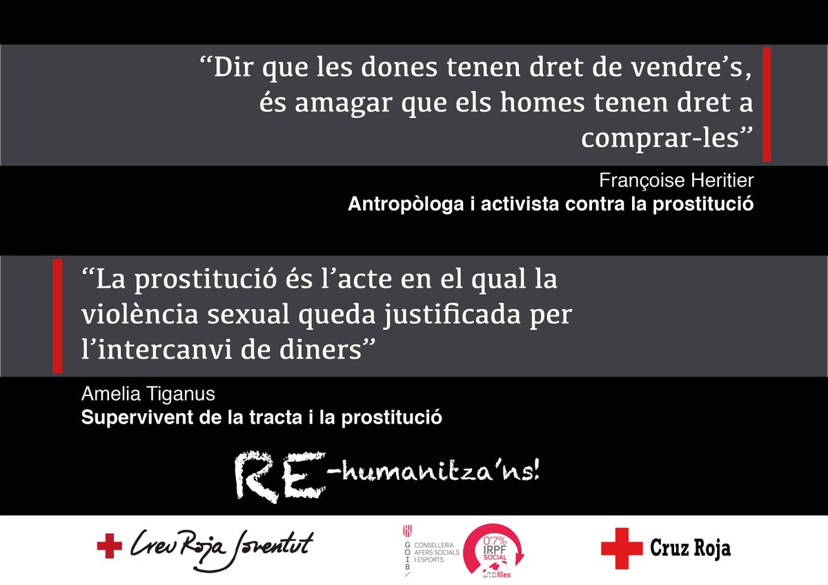 CRJBalears's tweet photo. La prostitució és una greu violació dels drets humans 🔴#prostitucio #violenciadegenere #violenciapatriarcal #dretshumans https://t.co/YWHKSFmW9v