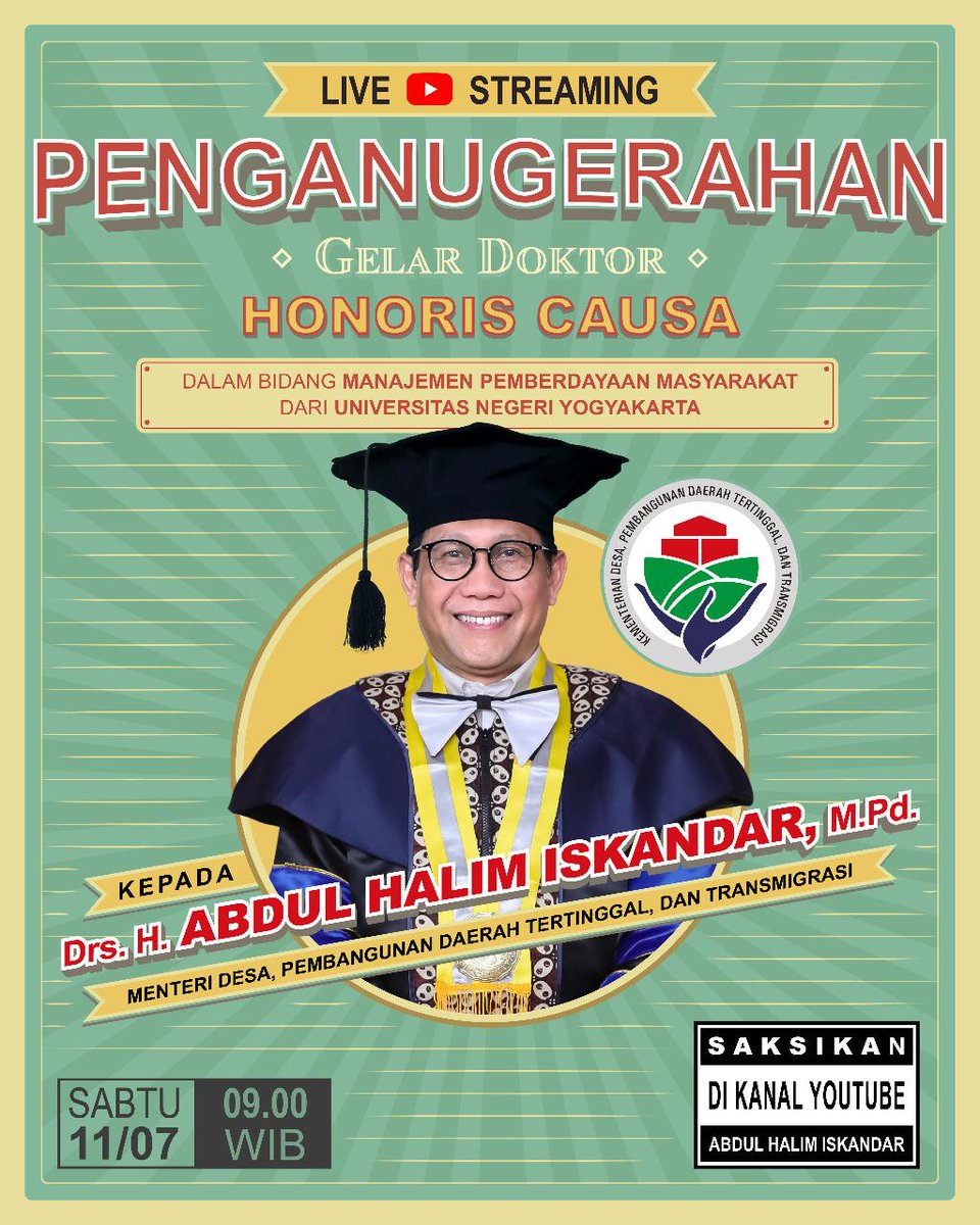 Bang_N41m's tweet photo. selamat atas penganugerahan gelar kehormatan Doktor Honoris Causa kpd Gus Menteri H. A. Halim Iskandar, M. Pd smg berkah dan manfaat

#BerkhidmatUntukDesa
@jokowi
@halimiskandarnu
@anwsanusi
@malik_haramain
@imansyukri
@taufikmadjid71
@fachrilabalado
@azzameldzikrie
@tppkemendes https://t.co/AtcRFYS0fI