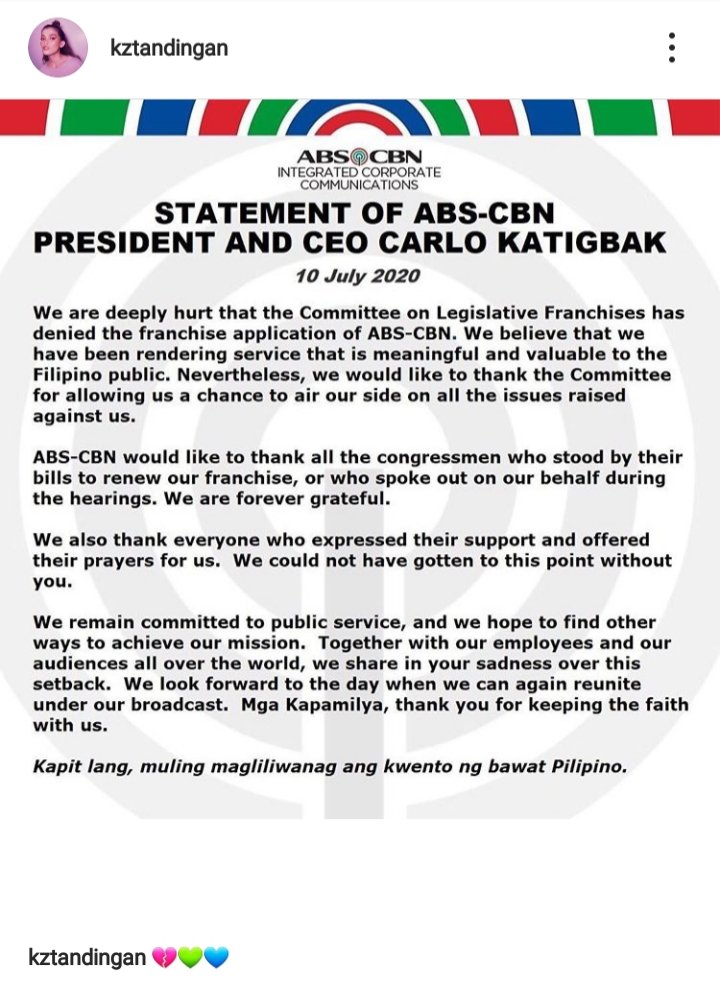 One with her Kapamilya in their support for ABS-CBN "Kapit lang, muling magliliwanag ang kwento ng bawat Pilipino."nadine igs (July 10, 2020)/kztandingan