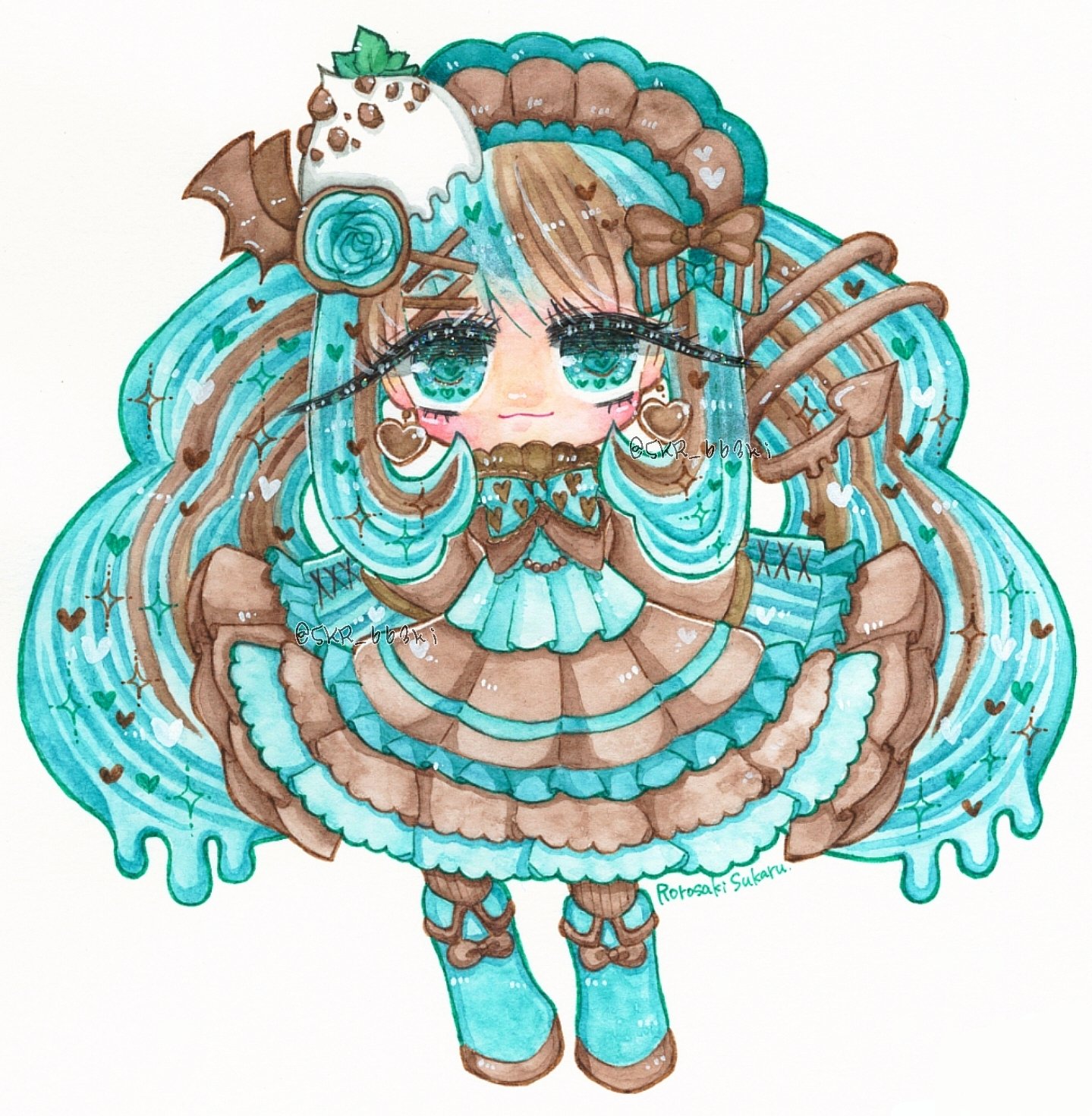 髏々咲すかる 去年描いた女の子3人 ろろさきすかるわーくす アナログイラスト 水彩色鉛筆 ゆめかわ ゆめかわいい いちごみるく チョコミント ロリィタ 女の子イラスト 創作 ゑ仮記 Pixiv T Co 41bqxxdu4p T
