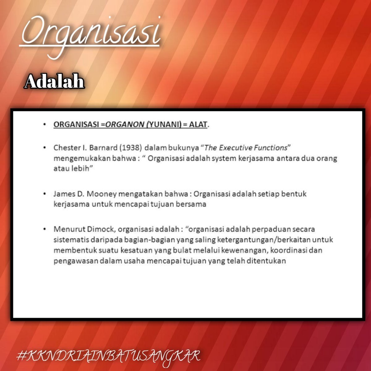 DesignerYori's tweet photo. Assalamualaikum warahmatullahi wabarakatuh, salam semangat. Organisasi adalah sebuah wadah bagi kita, untuk berproses, dan hasil akhir tergantung dari kita menyikapi nya. 
Semoga bermanfaat.
#kkniainbatusangkar2020 @IAINBatusangkar #KKNDRIAINBATUSANGKAR #kkndriainbatusangkar https://t.co/jM4qcDmcgH
