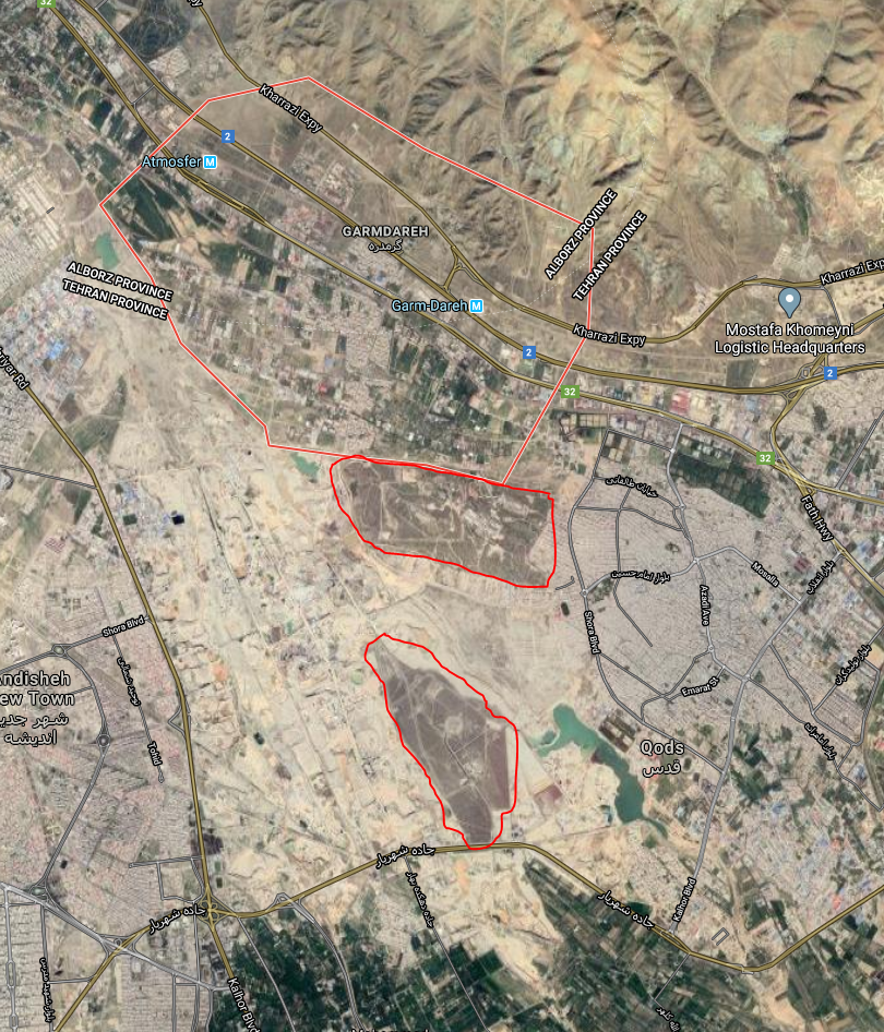 Garmdareh, W of Tehran #Iran opposition:-IRGC missile/chemical sites W of Tehran-12:55 am local time: explosions at IRGC's Modares training base in Garmdareh-15 min power outage at ~2 am-Fajr & Qadir missiles sites of IRGC Aerospace-All roads closed, communications cut-off