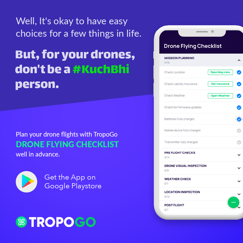 TropoGoIndia's tweet photo. Well, being a #KuchBhi person helps for most of the things in life:

✅ Netflix
🚫Drone

As you fly your drones ensure you are compliant and assured with the drone checklist that's handy in the Tropogo App. #ThinkDronesThinkTropogo https://t.co/gXtOBq2iev