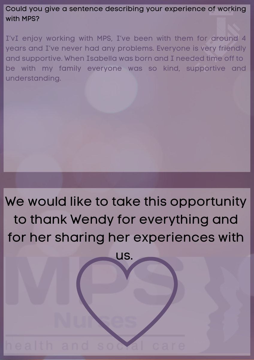 MPSHealthcare's tweet photo. Time to shine the light on another of our incredible nurses in our 'Spotlight Series'. 
Today the spotlight is on Wendy 💜
Enjoy reading her experiences &amp; how she has coped. 
We want to say a great big thank you for everything Wendy 💜
#SpotlightSeries #MPSNurses #Wendy #NRecW https://t.co/P6gIFdkYKu