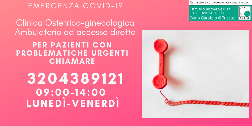 BurloGarofolo's tweet photo. Vi ricordiamo che e' attiva la linea telefonica 3204389121 del 
@BurloGarofolo per avere consigli e indicazioni mediche di carattere #ostetrico #ginecologico ritenute dalle pazienti “urgenti”.
#Covid_19 #ostetricia #ginecologia
Per info:
https://t.co/2rgEdBBzps https://t.co/8XE1UfnMYs