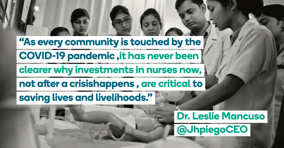 Jhpiego's tweet photo. "As every community is touched by the #COVID19 pandemic, it has never been clearer why investments in #nurses now, not after a crisis happens, are critical to saving lives and livelihoods." - @JhpiegoCEO

#InvestingInNursesandMidwives https://t.co/jn62JPxVUk