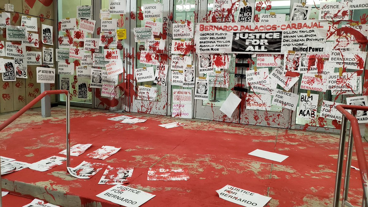 pvhowardtv's tweet photo. Violent protesters spread red paint on DA's office after police officers were cleared of deadly shooting. https://t.co/JH3e9iblzI