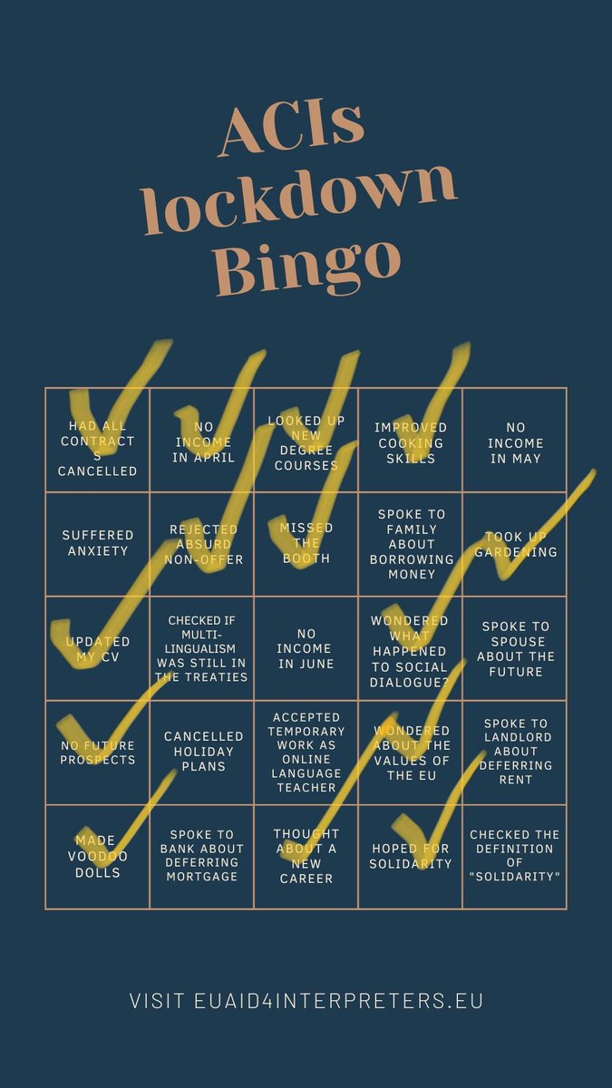 DaPuit's tweet photo. Want to play lockdown bingo? This is what happened since @EP_Interpreters and @EUInterpreters cancelled my contracts #eusolidarity #practicewhatEUpreach #euaid4interpreters #1nt https://t.co/eeiHuyedxM