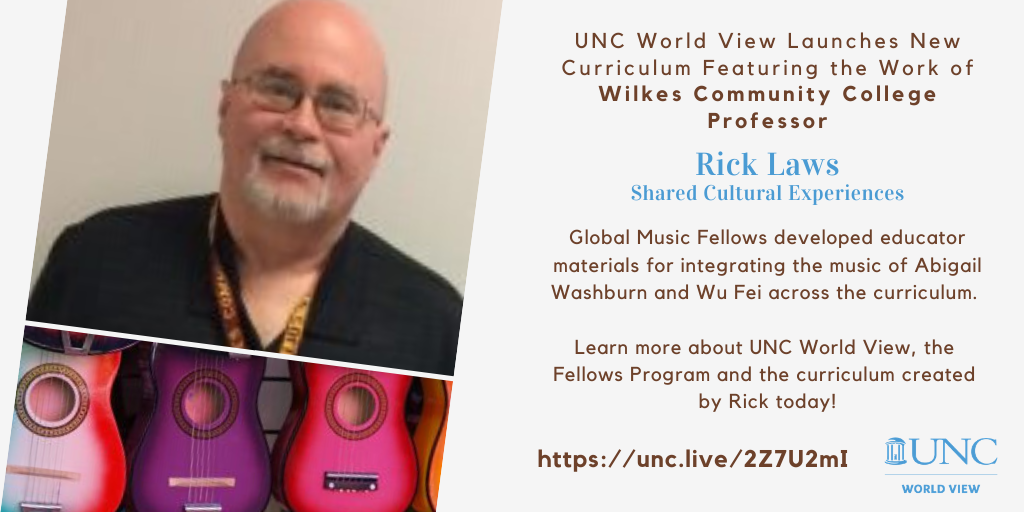 UNCWorldView's tweet photo. Congrats to our Global Music Fellows on the launch of K-14 educator materials to integrate global music across curricula. Let us introduce you to an exceptional group of NC teachers. Today, meet Rick Laws! #WorldView2020 https://t.co/0sov6tkbFX 
@LawsRickey @Wilkes_CC https://t.co/d4B33mDuyI