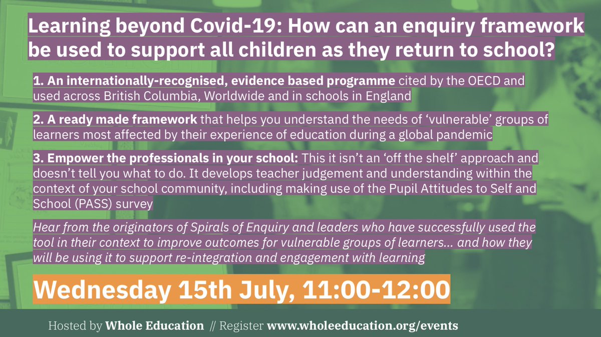 WE Spirals of Enquiry - International action research programme - supporting school staff, understanding the perspective of young people, developing practice... want to know more... join our webinar next week