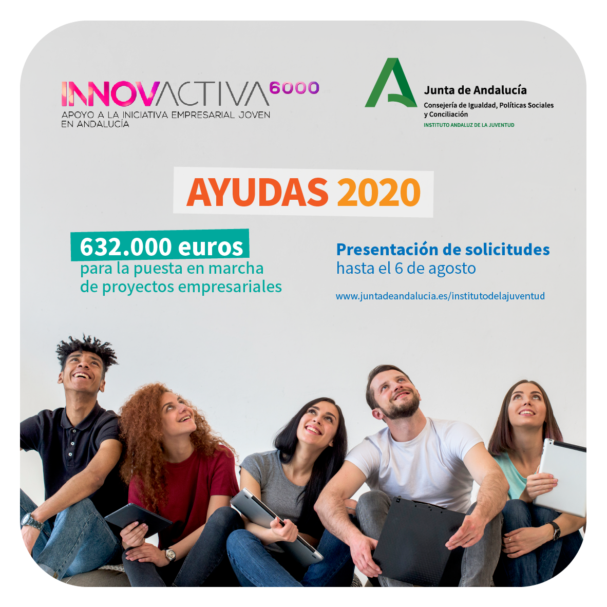 IAJuventud's tweet photo. 🔴 ¡Buenos días y #FelizSemana! ¿Aún no sabes que ya puedes solicitar nuestras ayudas 2020? Un millón de euros para:

✅ Entidades juveniles 👉 https://t.co/GmgHsOfCzR

✅ Proyectos empresariales (#Innovactiva6000) 👉 https://t.co/KQHqNGyXGo

📆 Hasta el 6 de agosto. https://t.co/WGlgG73u3T