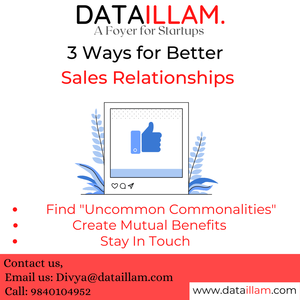 dataillam's tweet photo. Connections --> Solutions --> Trust
Key things for a good Sales Relationship.
.
.
.
#dataillam #afoyerforstartups #SalesAsAService #Salesrelationship #followup #businessdevelopment #connections #mutualbenefits #solutions #trust #startups #b2bsales. . https://t.co/12YMsPoR4w