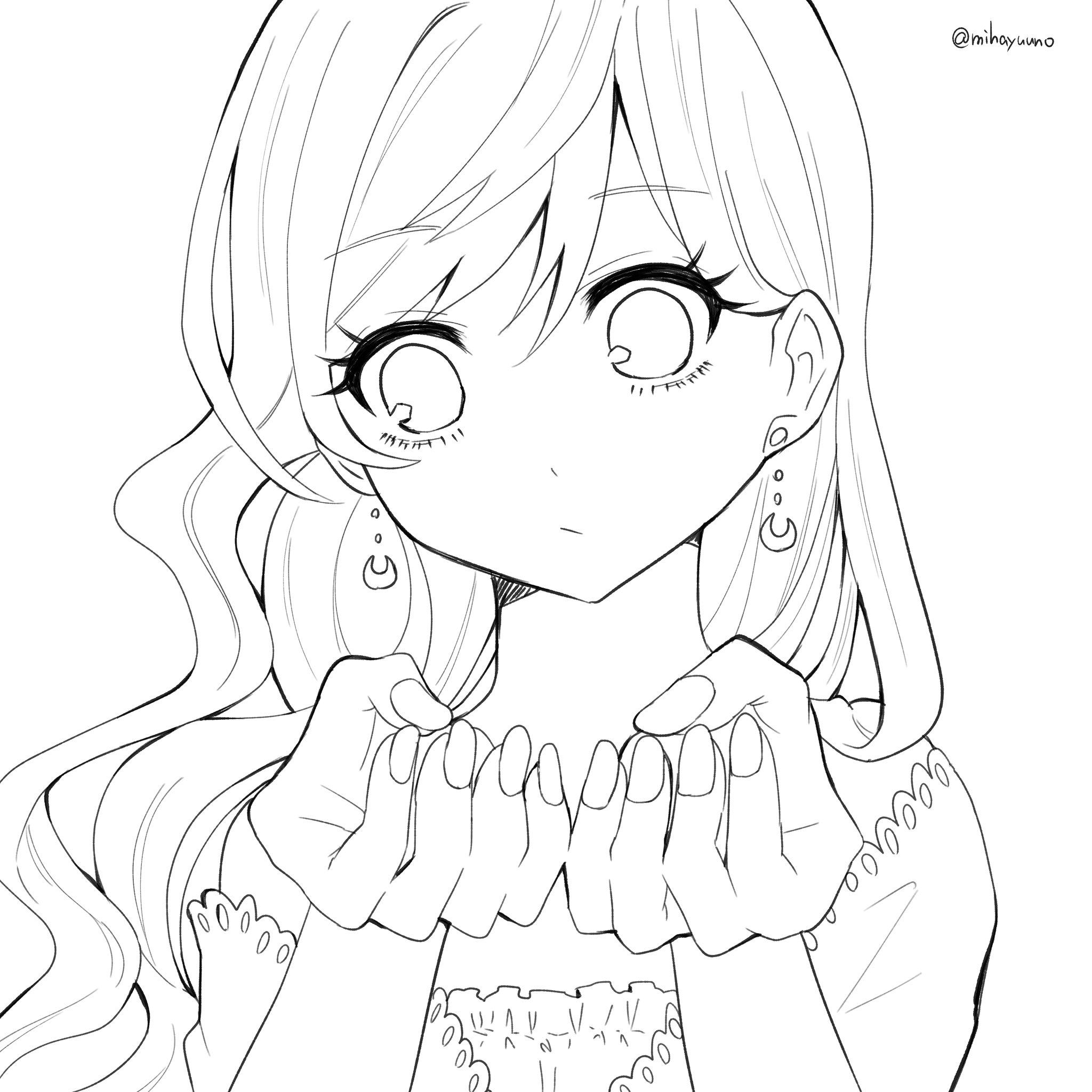 みはゆーの Miha 絵でネイルデザインしたいなと思って描き始めたけど線画までで止まっちゃったイラスト もしよろしければ塗り絵にどうぞ 私のサインさえ消さなければお好きにアップしてくださって構いません 塗り絵 T Co Xhkbmsw9c0