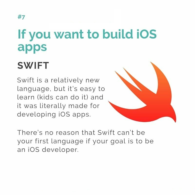 code_ekiti's tweet photo. If you want to build #iOS apps, #Swift is a relatively new language, but it's easy to learn (kids can do it) and it was literally made for developing iOS apps. 

There is no reason that Swift can't be your first language if your goal is to be iOS developer. https://t.co/7xYJ0zJpx0