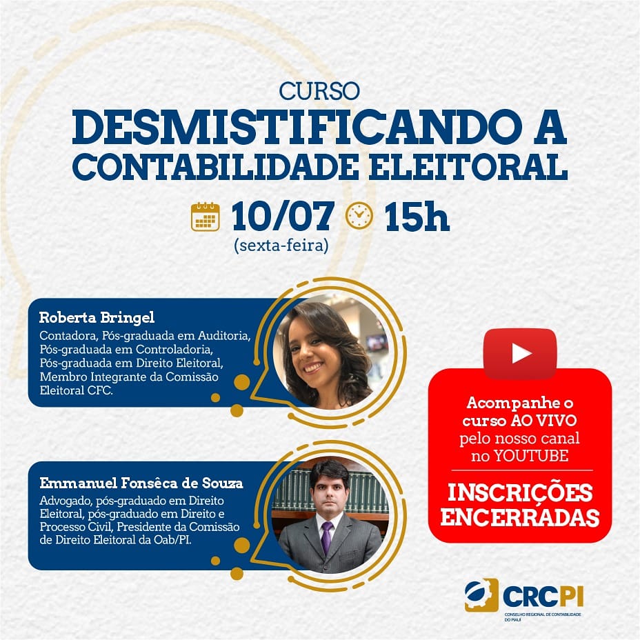 crcpiaui's tweet photo. Hoje é dia de curso! As inscrições estão ENCERRADAS, mas você pode acompanhar pelo nosso canal no YouTube. Não perca essa oportunidade!
Te esperamos a partir das 15 horas!😉
#CRCPI #CRCParaTodos #curso #capacitacao https://t.co/rDQE32aOpp